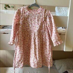 Pink and Orange Pleated Sundress with Bishop Sleeves